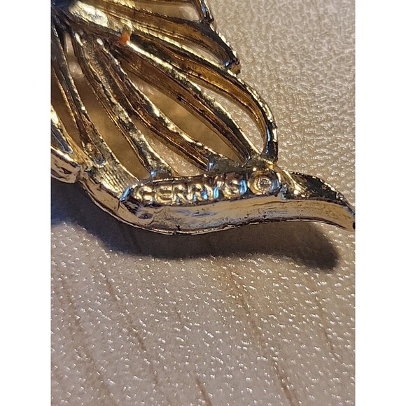 Vintage Signed GERRY’S Gold Tone Leaf BROOCH 2.75" Palm Frond Pin Open Metalwork - Picture 3 of 5